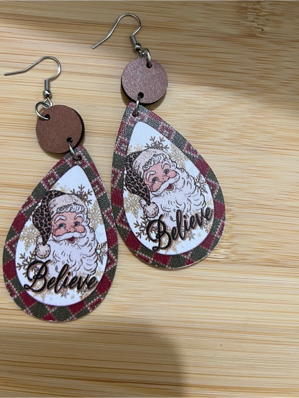 Holiday 'Believe' Santa Teardrop Earrings - Multicolor